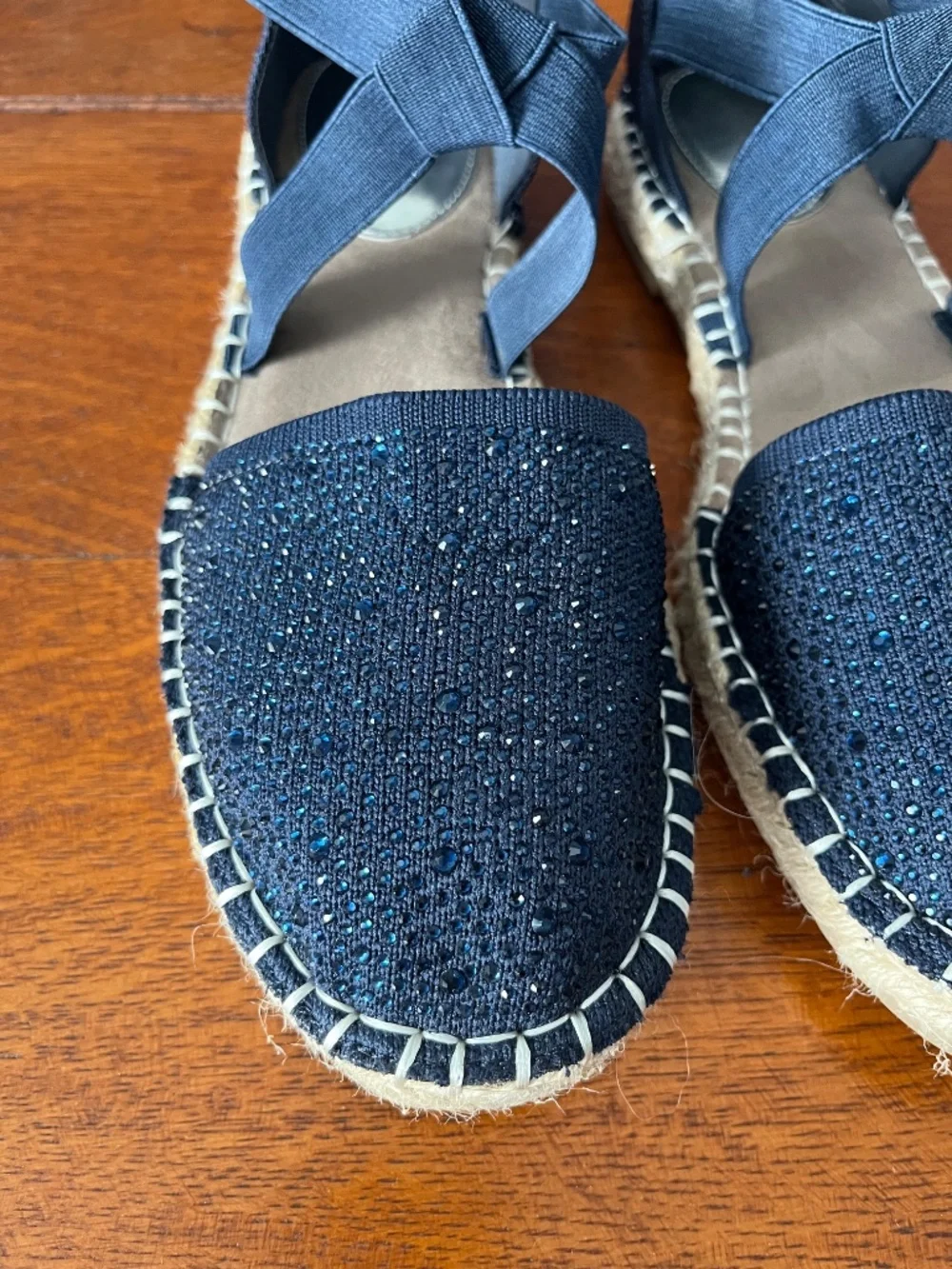 Kenneth Cole Reaction LUNA Sparkly Espadrille Flat Sandal Navy 8.5 Like New!